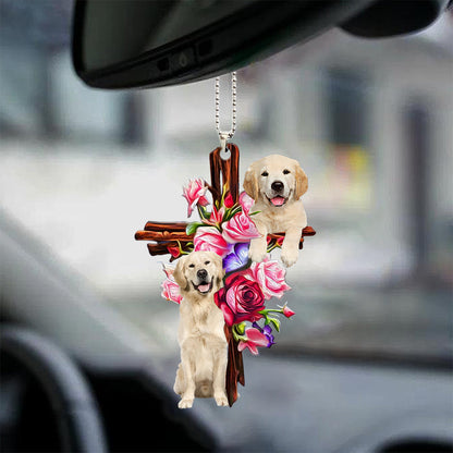 Golden Retriever Roses And Jesus Car Hanging Ornament Dog Ornaments For Auto Car Godmerc - Best gifts your whole family
