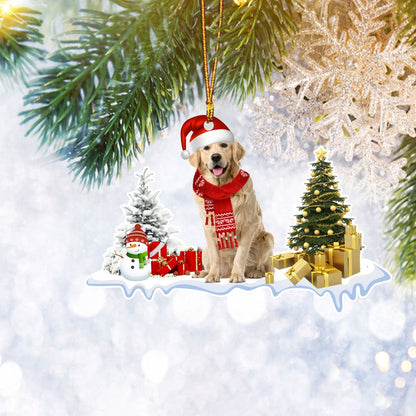 Golden Retriever Santa Pine Tree Ornament Flat 2D, Dog Lover Gifts, Christmas Tree Ornament, Home Decor Plastic Ornament - Best gifts your whole family