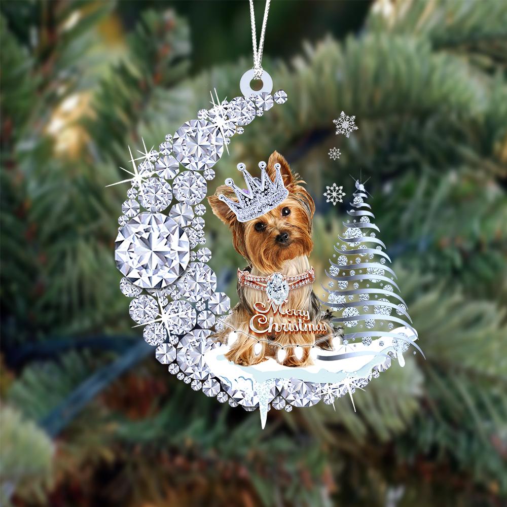 Golden Yorkshire Terrier Diamond Moon Merry Christmas Ornament Dog Ornament - Best gifts your whole family