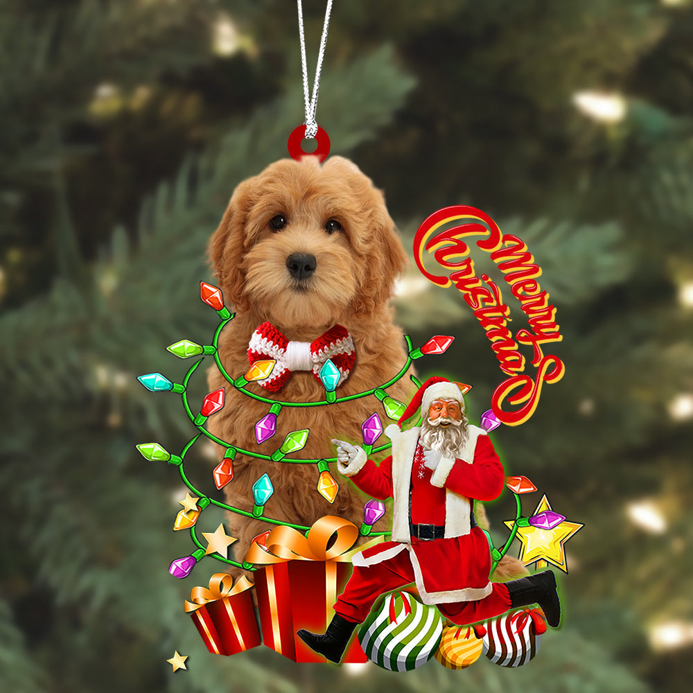 Goldendoodle Christmas Lights Ornament, Dog And Santa Merry Christmas Ornament - Best gifts your whole family