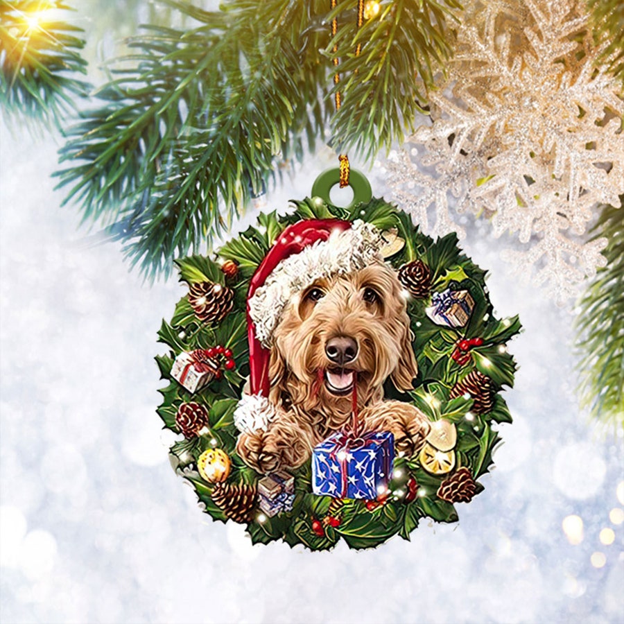 Goldendoodle Christmas Wreath Ornament Flat 2D, Dog Lover Gifts, Christmas Tree Ornament, Home Decor Plastic Ornament - Best gifts your whole family