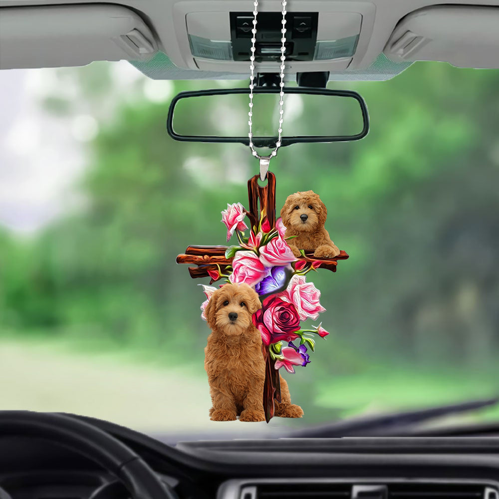 Goldendoodle Roses And Jesus Car Hanging Ornament Dog Ornaments For Auto Car Godmerc - Best gifts your whole family