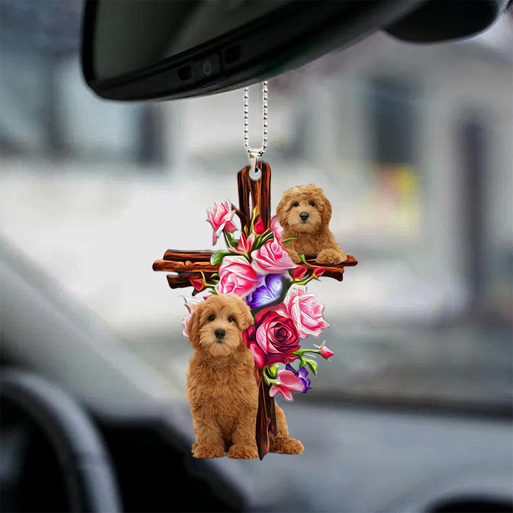 Goldendoodle Roses And Jesus Car Hanging Ornament Dog Ornaments For Auto Car Godmerc - Best gifts your whole family