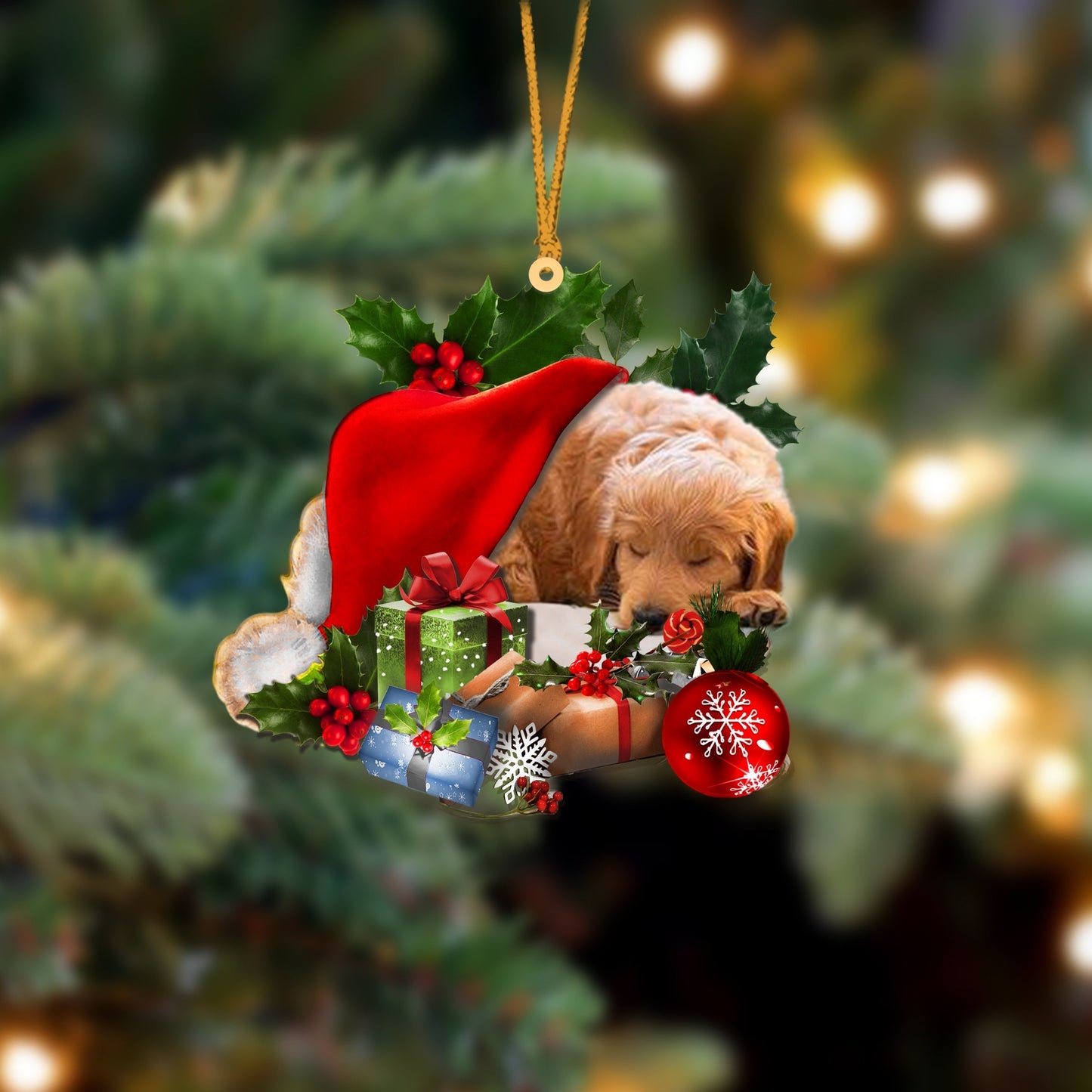 Goldendoodle-Sleeping In Hat Two Sides Ornament Dog Sleeping Ornament - Best gifts your whole family