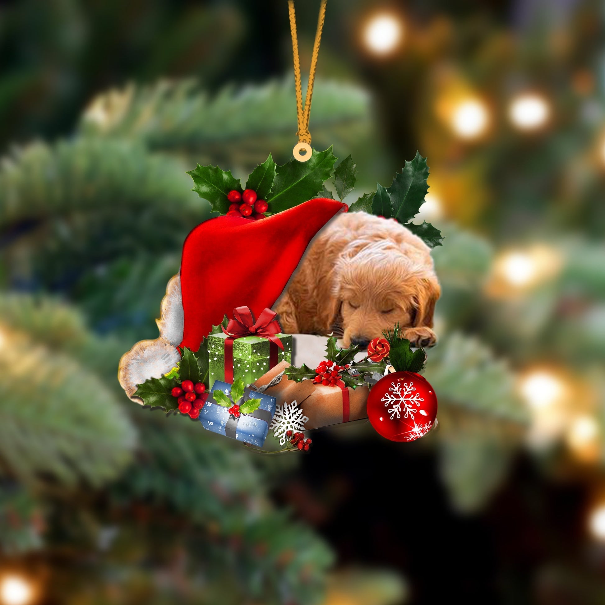 Goldendoodle-Sleeping In Hat Two Sides Ornament Dog Sleeping Ornament - Best gifts your whole family