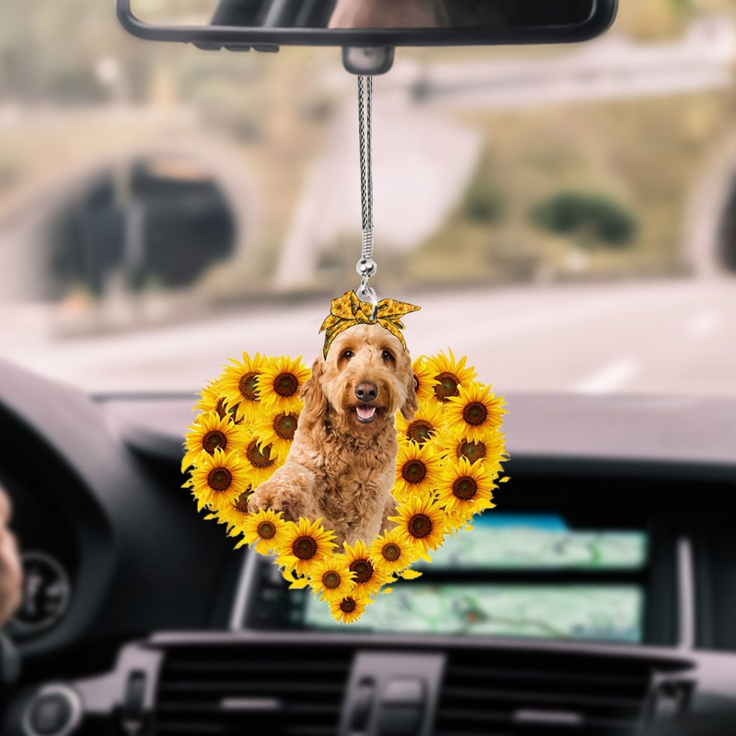 Goldendoodle-Sunflower Heart Gift Car Ornament - Best gifts your whole family