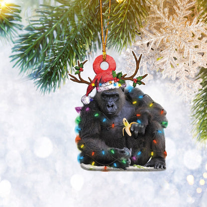 Gorilla Wearing Santa Hat Christmas Ornament, Animal Lover Gifts, Christmas Tree Ornament, Home Decor Plastic Ornament - Best gifts your whole family