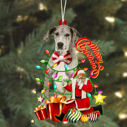 Great Dane Christmas Lights Ornament, Dog And Santa Merry Christmas Ornament - Best gifts your whole family
