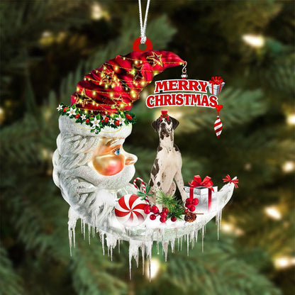 Great Dane On The Moon Merry Christmas Hanging Ornament - Best gifts your whole family