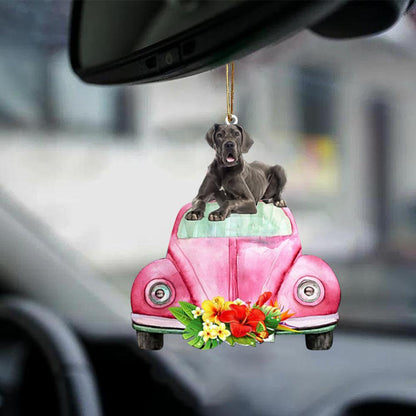 Great Dane-Pink Hippie Car-Two Sided Ornament - Best gifts your whole family