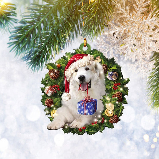 Great Pyrenees Christmas Wreath Ornament Flat 2D, Dog Lover Gifts, Christmas Tree Ornament, Home Decor Plastic Ornament - Best gifts your whole family