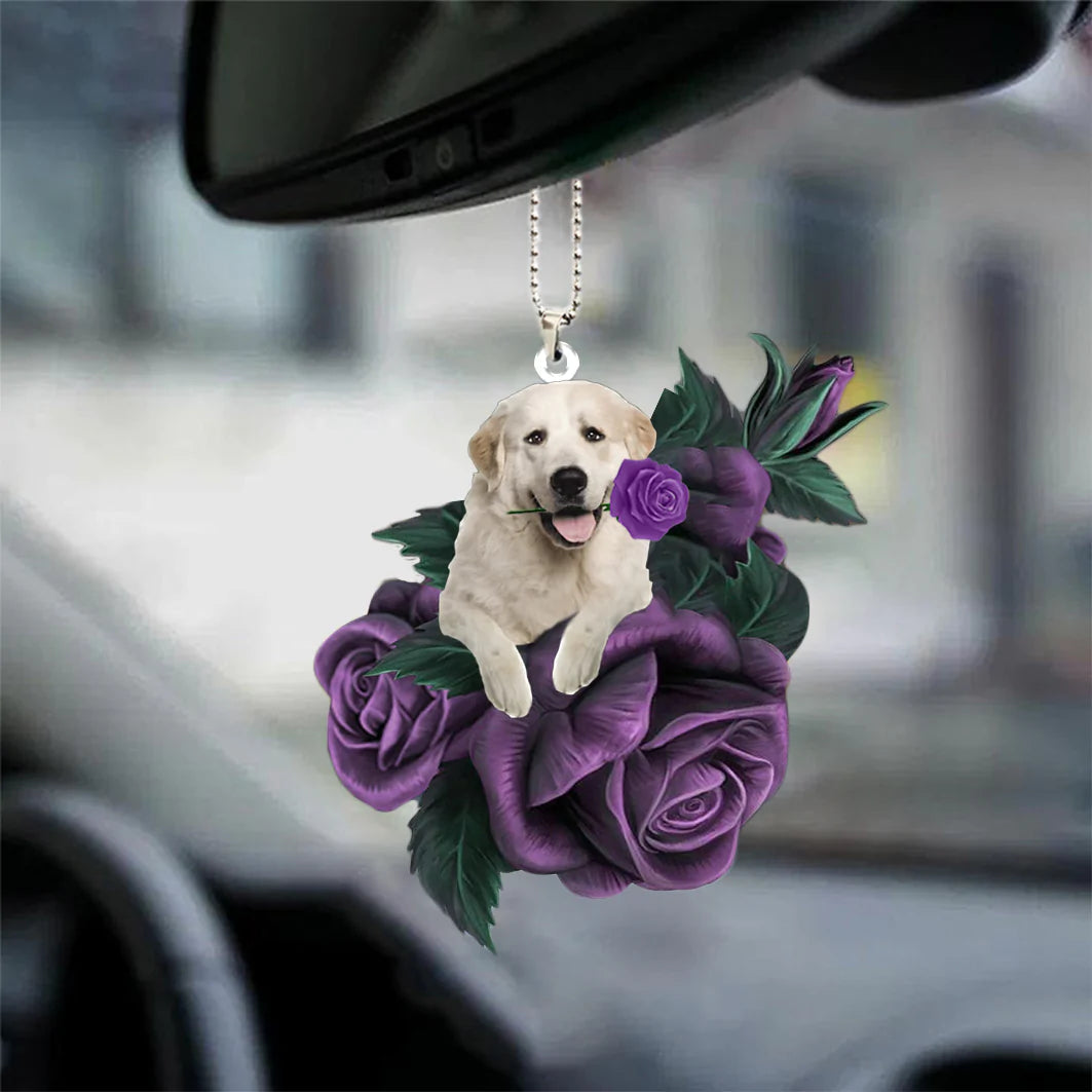 Great Pyrenees In Purple Rose Car Hanging Ornament, Car Ornament Gifts - Best gifts your whole family
