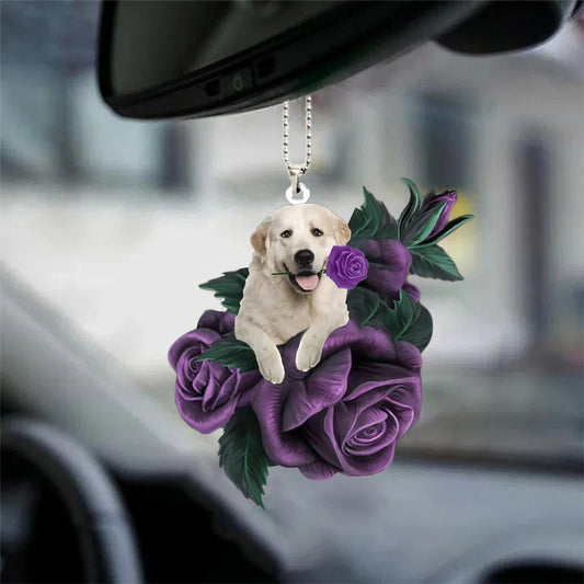 Great Pyrenees In Purple Rose Car Hanging Ornament, Car Ornament Gifts - Best gifts your whole family