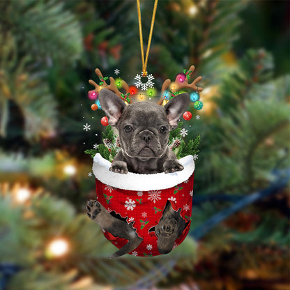 Grey French Bulldog-In Christmas Pocket Two Sides Ornament, Christmas Dog Hanging Ornament - Best gifts your whole family