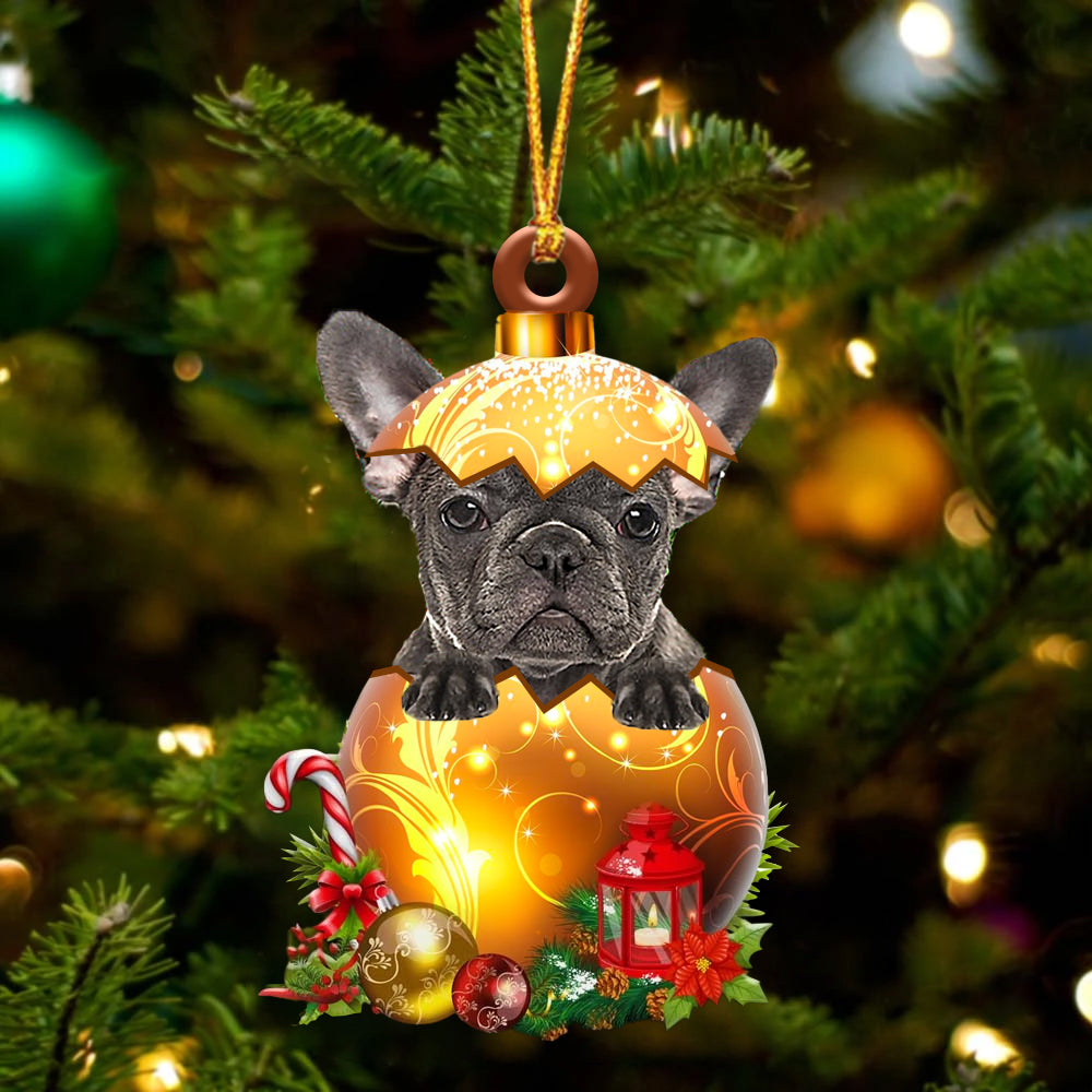 Grey French Bulldog In Golden Egg Christmas Ornament - Best gifts your whole family