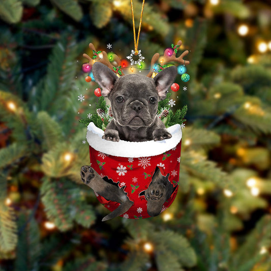 Grey French Bulldog In Snow Pocket Christmas Ornament Flat Acrylic Dog Ornament - Best gifts your whole family