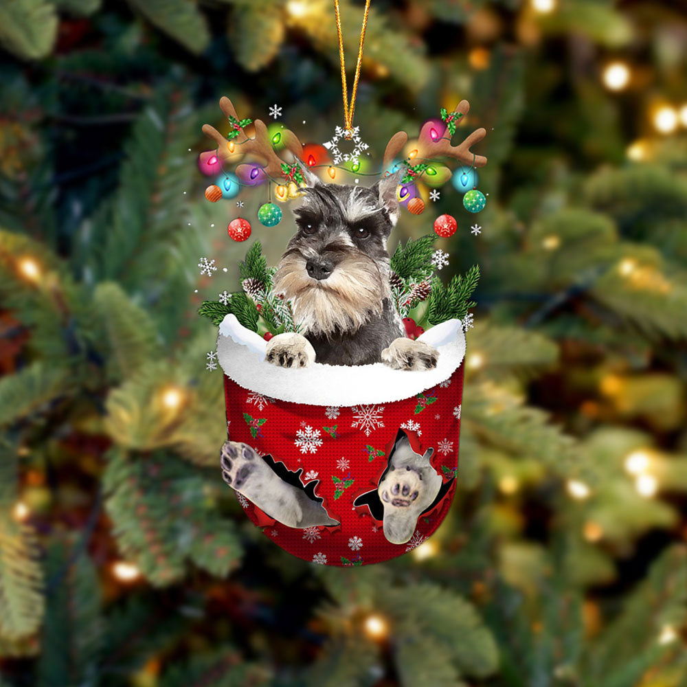 GREY Miniature Schnauzer In Snow Pocket Christmas Ornament Flat Acrylic Dog Ornament - Best gifts your whole family