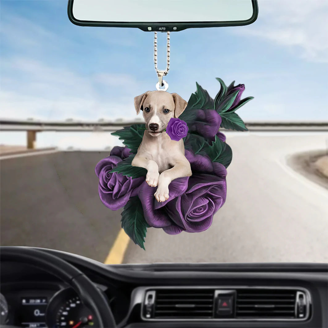 Greyhound In Purple Rose Car Hanging Ornament - Best gifts your whole family