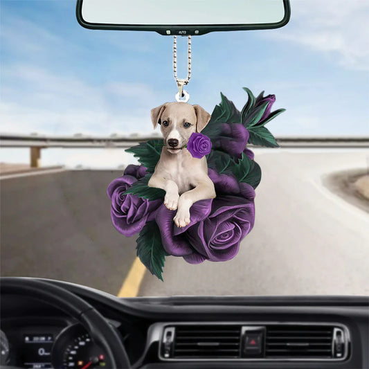 Greyhound In Purple Rose Car Hanging Ornament - Best gifts your whole family