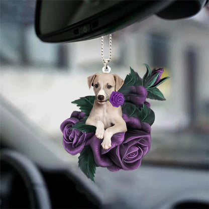 Greyhound In Purple Rose Car Hanging Ornament - Best gifts your whole family