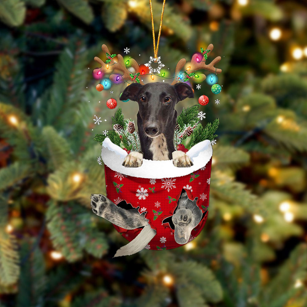 Greyhound In Snow Pocket Christmas Ornament Flat Acrylic Dog Ornament - Best gifts your whole family