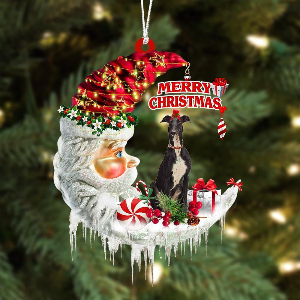 Greyhound On The Moon Merry Christmas Hanging Ornament - Best gifts your whole family