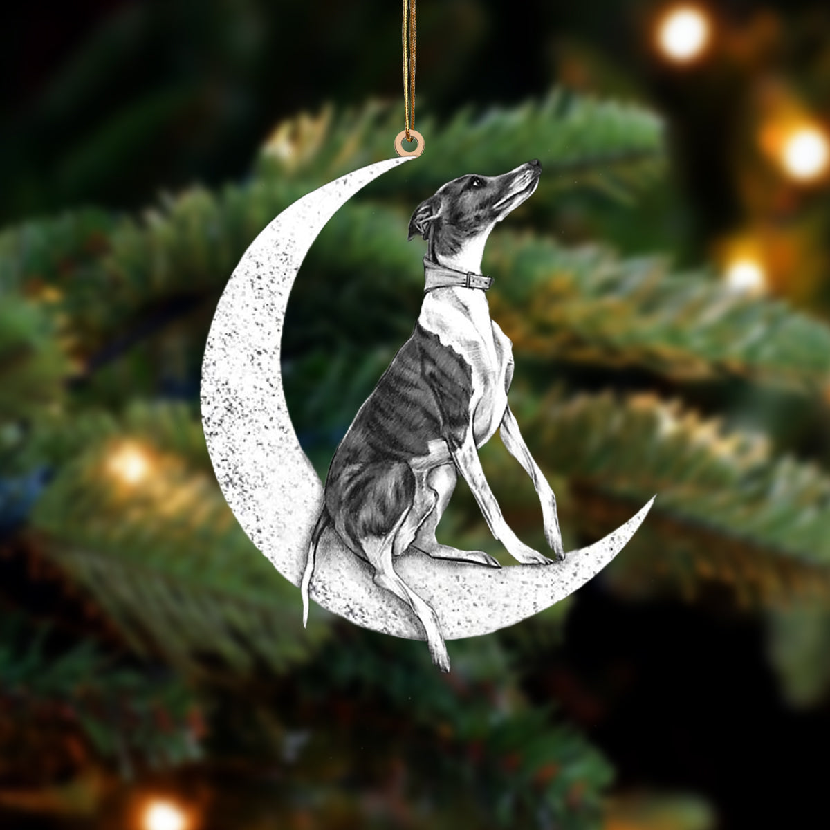 Greyhound Sit On The Moon Two Sided Ornament Dog Hanging Christmas Ornament - Best gifts your whole family