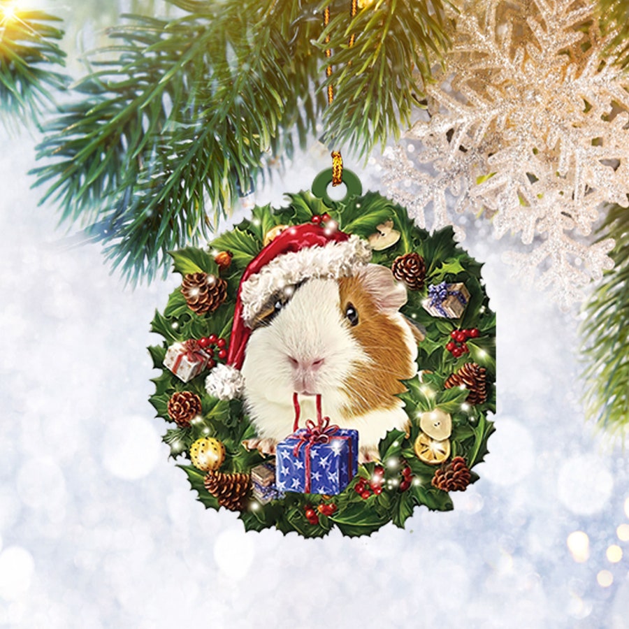 Guinea Pig Christmas Wreath Ornament Flat 2D, Animal Lover Gifts, Christmas Tree Ornament, Home Decor Plastic Ornament - Best gifts your whole family