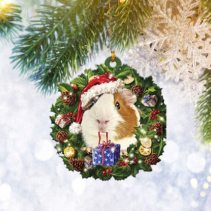 Guinea Pig Christmas Wreath Ornament Flat 2D, Animal Lover Gifts, Christmas Tree Ornament, Home Decor Plastic Ornament - Best gifts your whole family