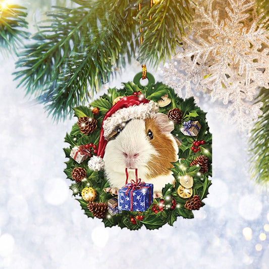 Guinea Pig Christmas Wreath Ornament Flat 2D, Animal Lover Gifts, Christmas Tree Ornament, Home Decor Plastic Ornament - Best gifts your whole family