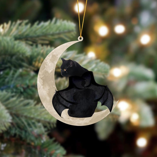 Halloween Black Cat Sits On The Moon Hanging Ornament, Animal Christmas Ornaments - Best gifts your whole family