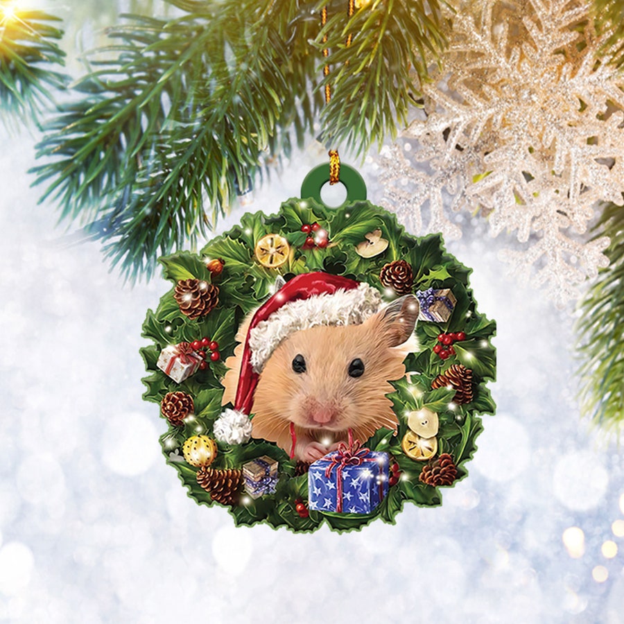 Hamster Christmas Wreath Ornament Flat 2D, Animal Pet Lover Gifts, Christmas Tree Ornament, Home Decor Plastic Ornament - Best gifts your whole family