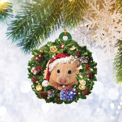 Hamster Christmas Wreath Ornament Flat 2D, Animal Pet Lover Gifts, Christmas Tree Ornament, Home Decor Plastic Ornament - Best gifts your whole family