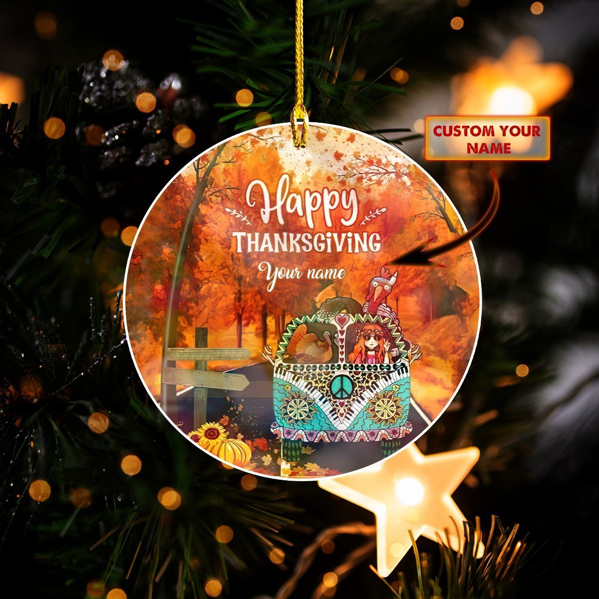 Happy Thanksgiving Hippie in Car Car Ornament - Best gifts your whole family