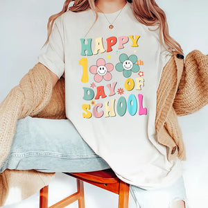 happy 100 Days Of school groovy 100th day school Teacher Kid T-Shirt