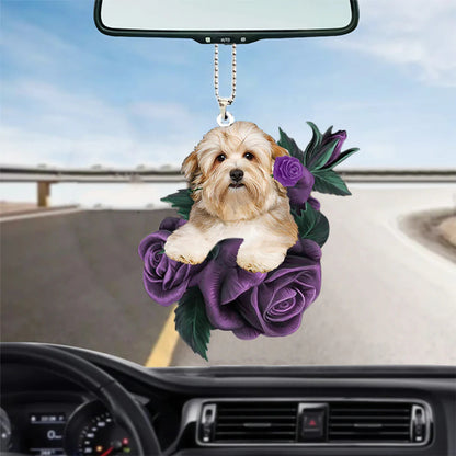 Havanese In Purple Rose Car Hanging Ornament - Best gifts your whole family