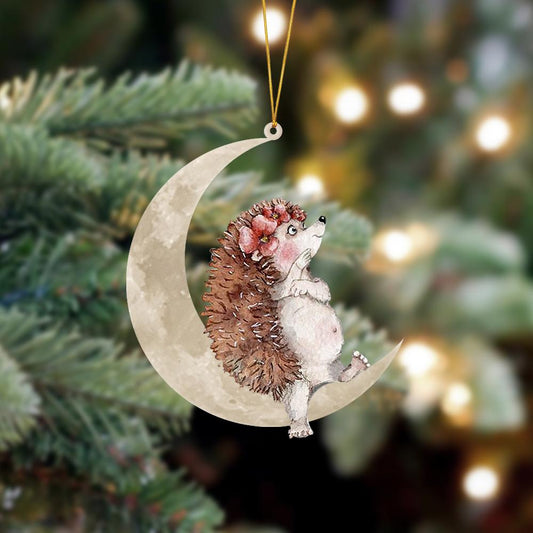Hedgehog Sits On The Moon Hanging Ornament, Animal Christmas Ornaments - Best gifts your whole family