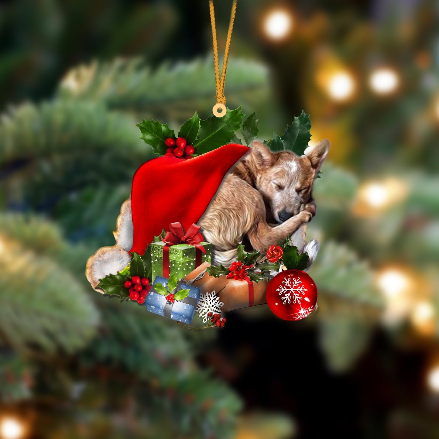 Heeler 2-Sleeping In Hat Two Sides Ornament Dog Sleeping Ornament - Best gifts your whole family