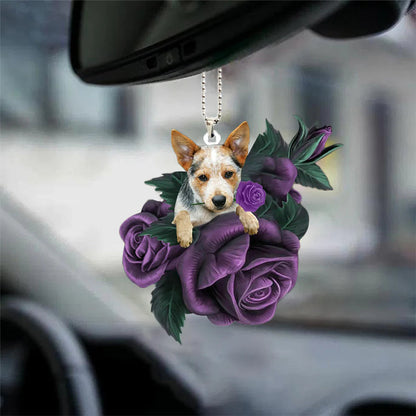 Heeler In Purple Rose Car Hanging Ornament, 3D Ornament Car Accessories - Best gifts your whole family