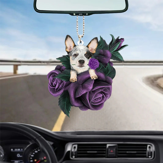 Heeler In Purple Rose Car Hanging Ornament - Best gifts your whole family