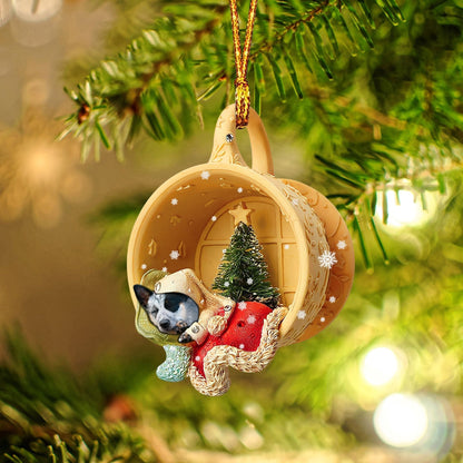 Heeler Sleeping in a tiny cup Christmas Holiday-Two Sided Ornament, Christmas Ornament, Car Ornament - Best gifts your whole family