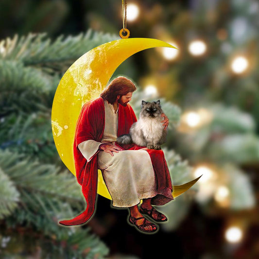 Himalayan And Jesus Sitting On The Moon Hanging Ornament Dog Ornament, Car Ornament, Christmas Ornament - Best gifts your whole family
