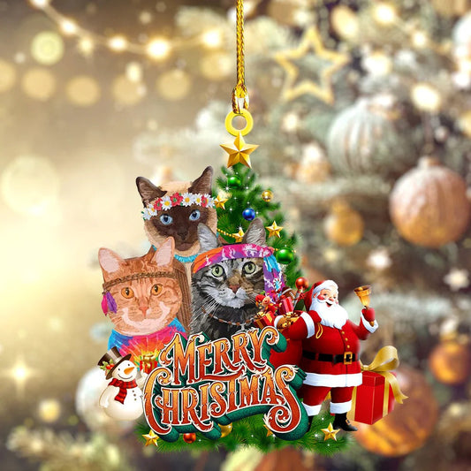 Hippie Cats Peace Life Color Ornament Cat With Santa Christmas Ornament - Best gifts your whole family