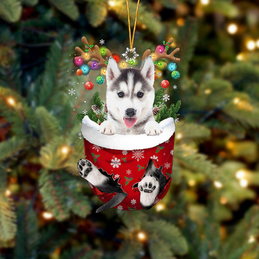Husky 2 In Snow Pocket Christmas Ornament Flat Acrylic Dog Ornament - Best gifts your whole family