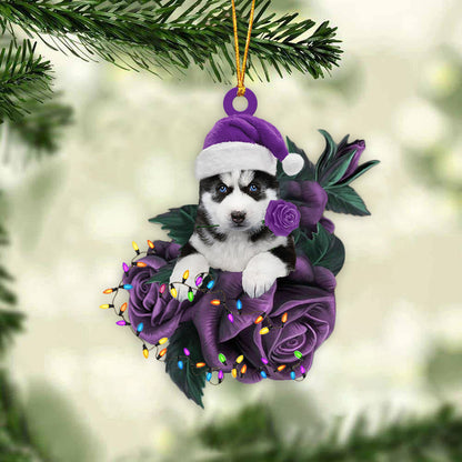 Husky In Purple Rose Christmas Ornament Christmas Gift To Dog Lover - Best gifts your whole family