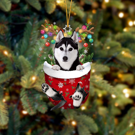 Husky In Snow Pocket Christmas Ornament Flat Acrylic Dog Ornament - Best gifts your whole family