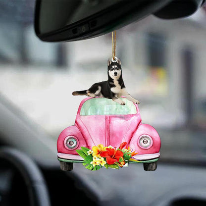 Husky-Pink Hippie Car-Two Sided Ornament - Best gifts your whole family