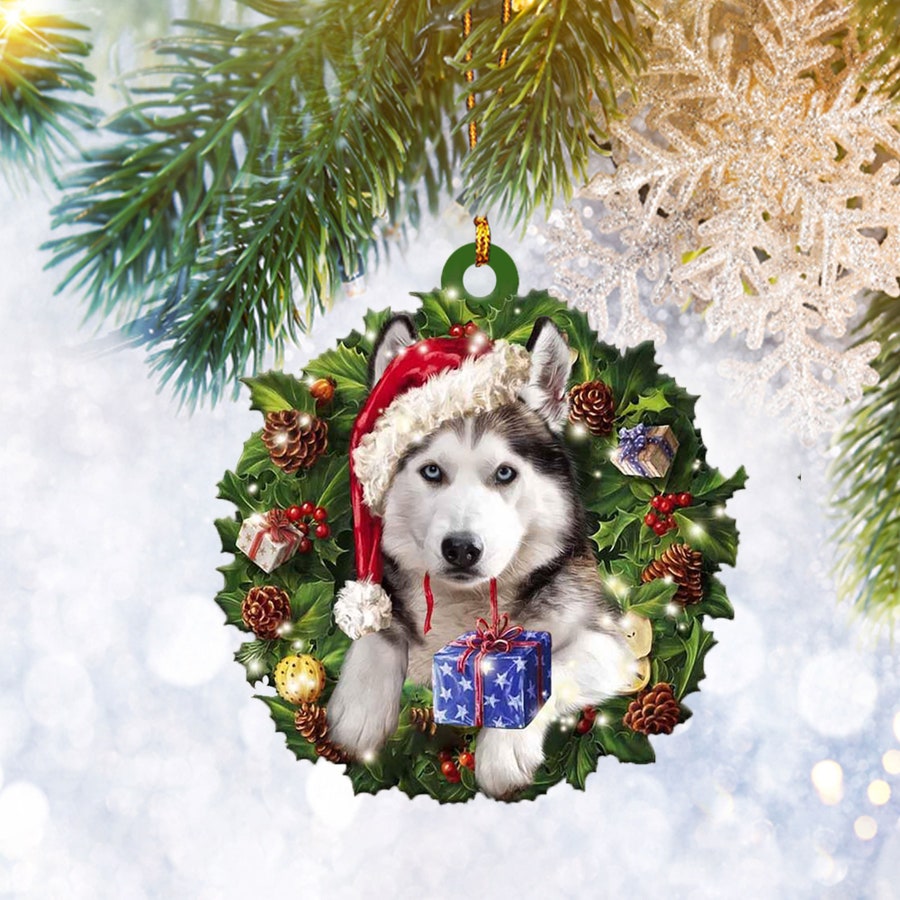 Husky Sr Christmas Wreath Ornament Flat 2D, Dog Lover Gifts, Christmas Tree Ornament, Home Decor Plastic Ornament - Best gifts your whole family