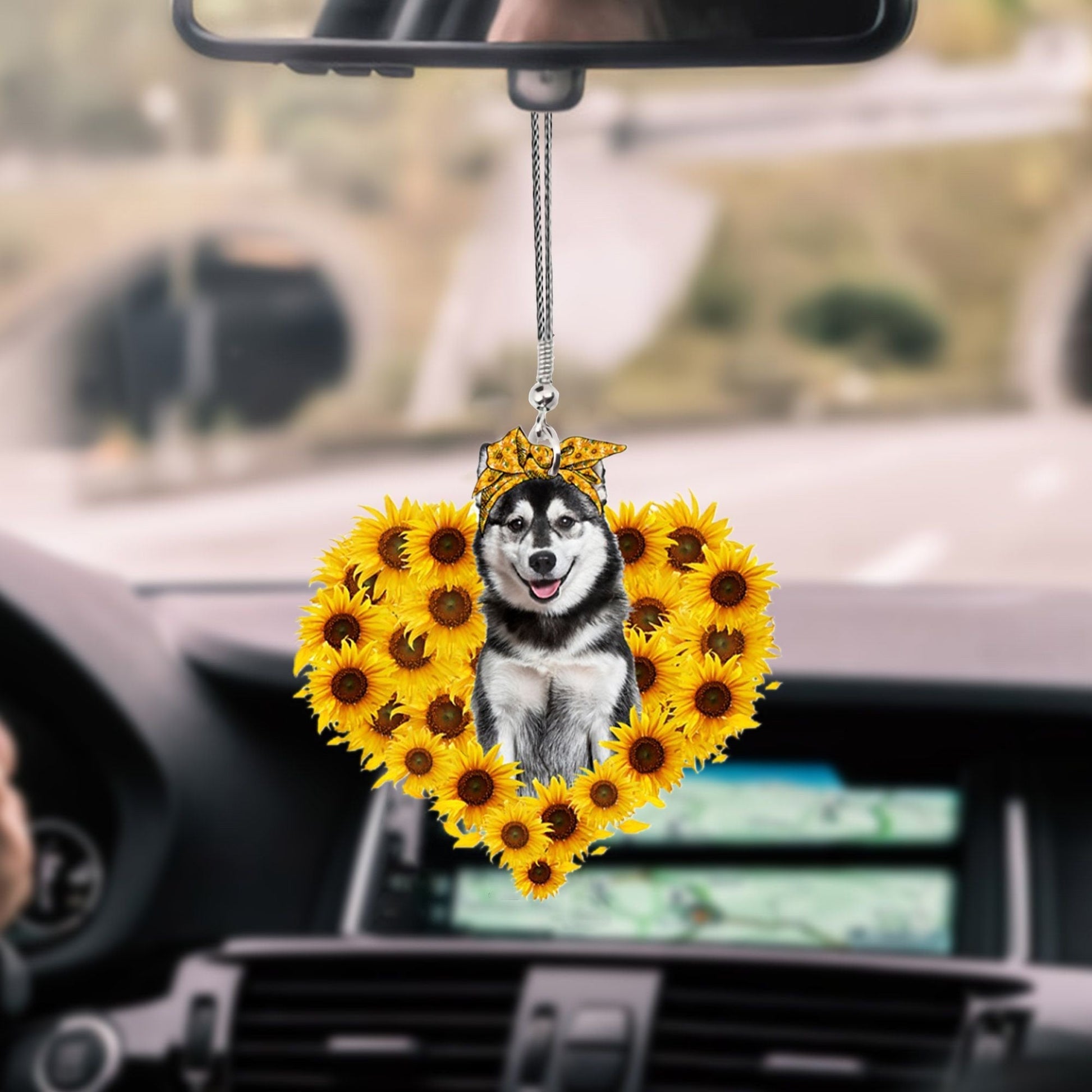 Husky-Sunflower Heart Gift Car Ornament - Best gifts your whole family