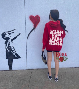 Wish You Were Here Hoodie Trendy Hoodies Aesthetic Clothes Oversized Hoodie Gift For Her Pink Hoodie Sorority Hoodie Tumblr Hood Tumblr Y2K